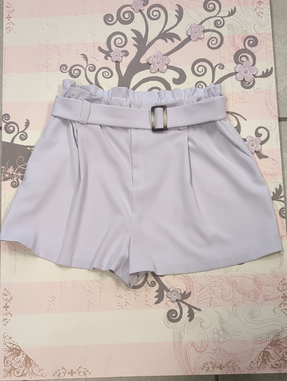 Nine West Lavender High-Waist Paperbag Shorts with Belt